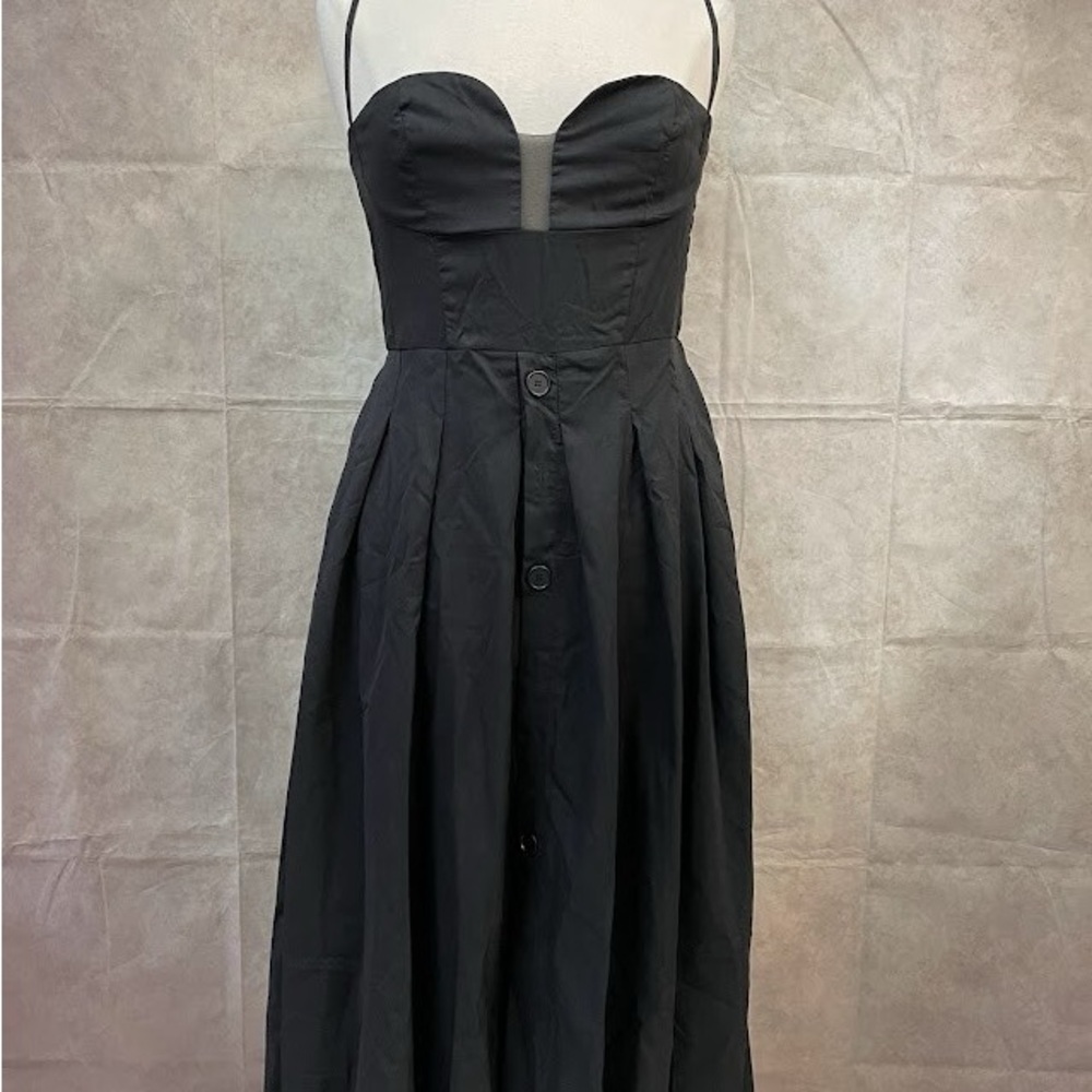 Black Midi Dress with Sweetheart Neckline
